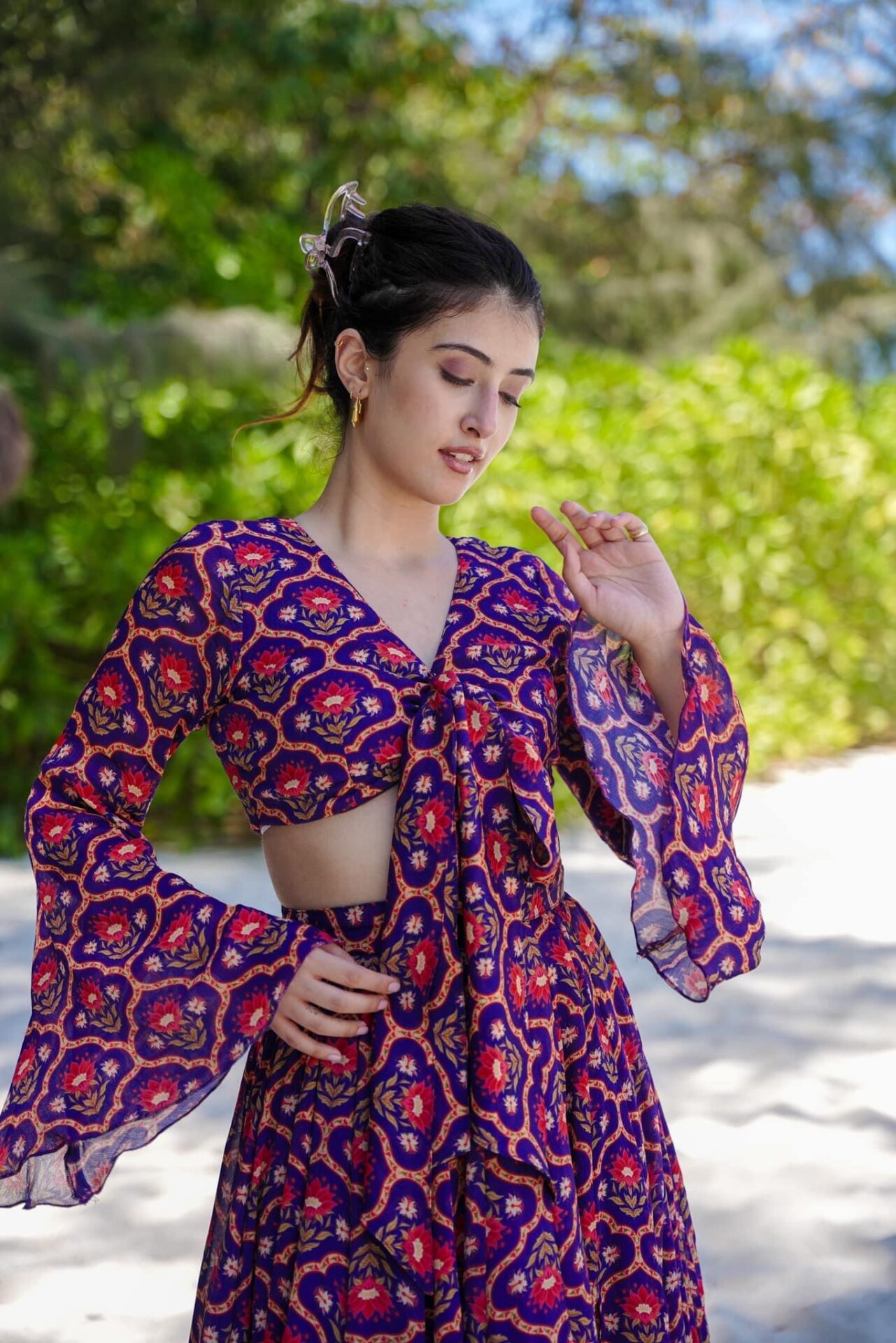 Purple Graceful Printed Georgette Slit Chic Co Ord Set