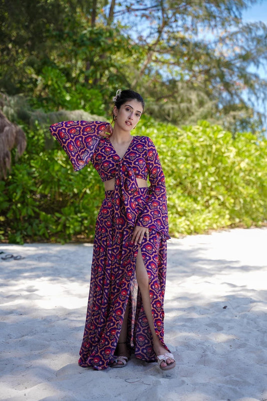 Purple Graceful Printed Georgette Slit Chic Co Ord Set