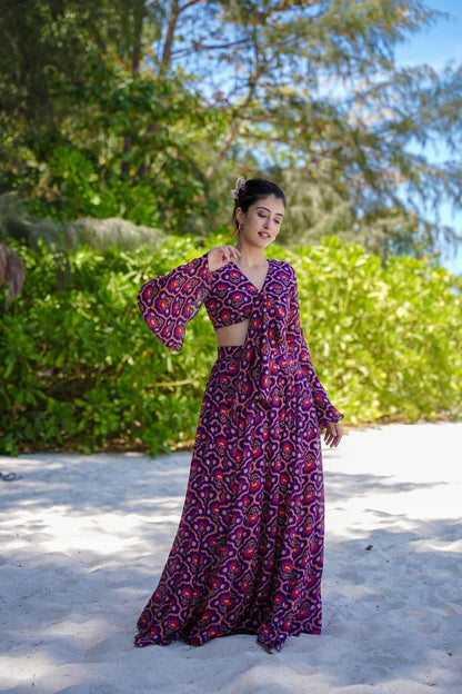 Purple Graceful Printed Georgette Slit Chic Co Ord Set