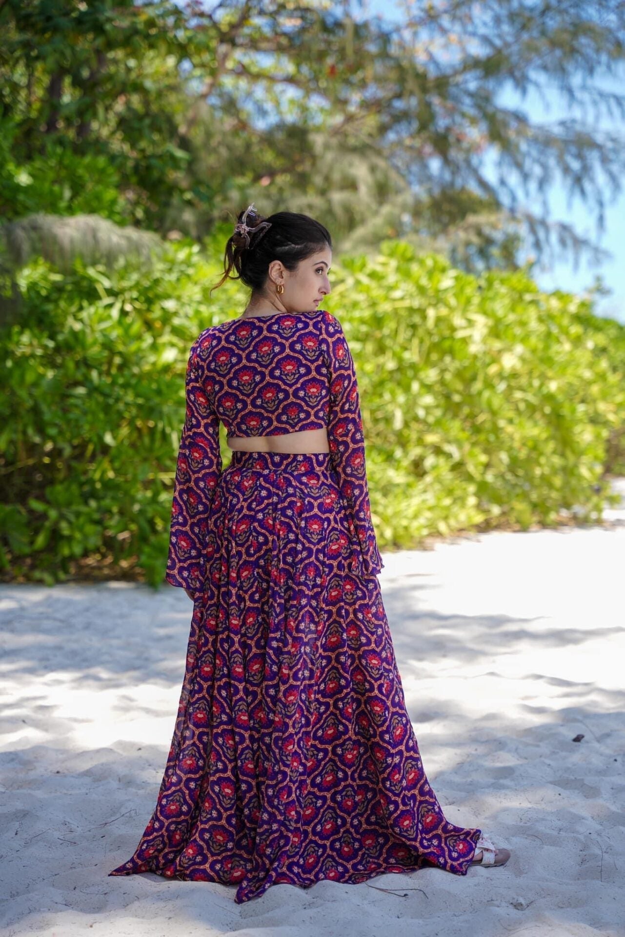 Purple Graceful Printed Georgette Slit Chic Co Ord Set