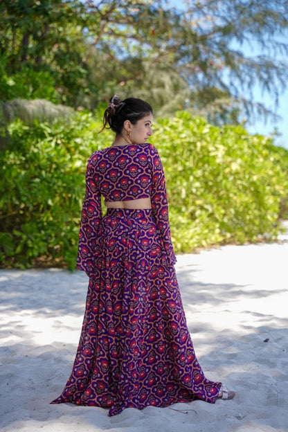 Purple Graceful Printed Georgette Slit Chic Co Ord Set