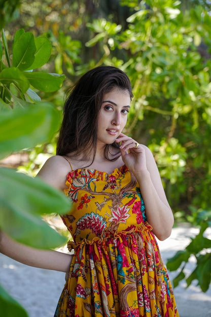 Canary Cascade Mini Dress