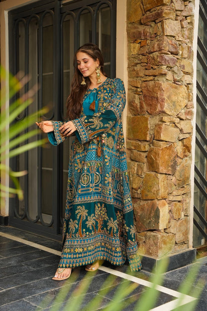 Teal Taj Ethnic Maxi Dress