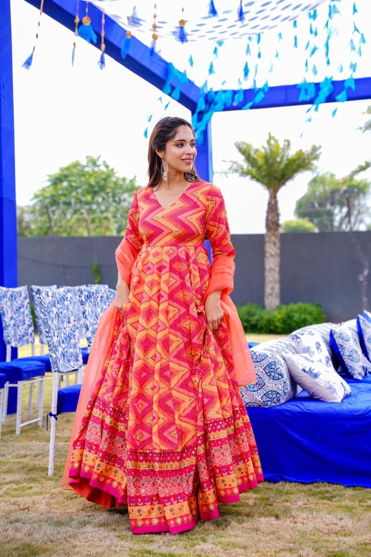 Red Shyla Embroidered Heavy V-Neck Maxi Set