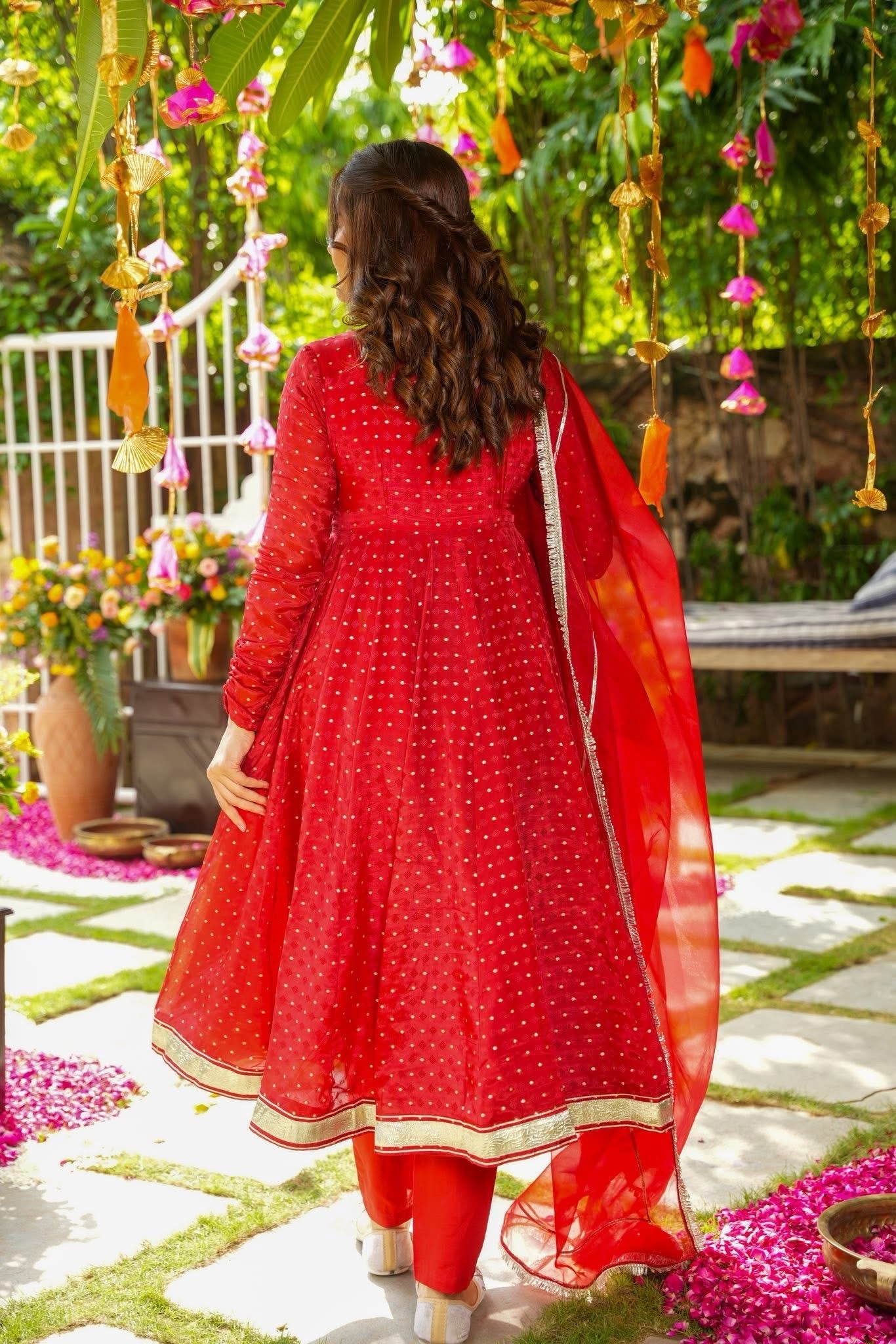 Cerise Red Organza Suit Set