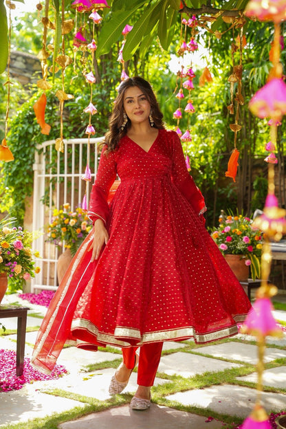 Cerise Red Organza Suit Set