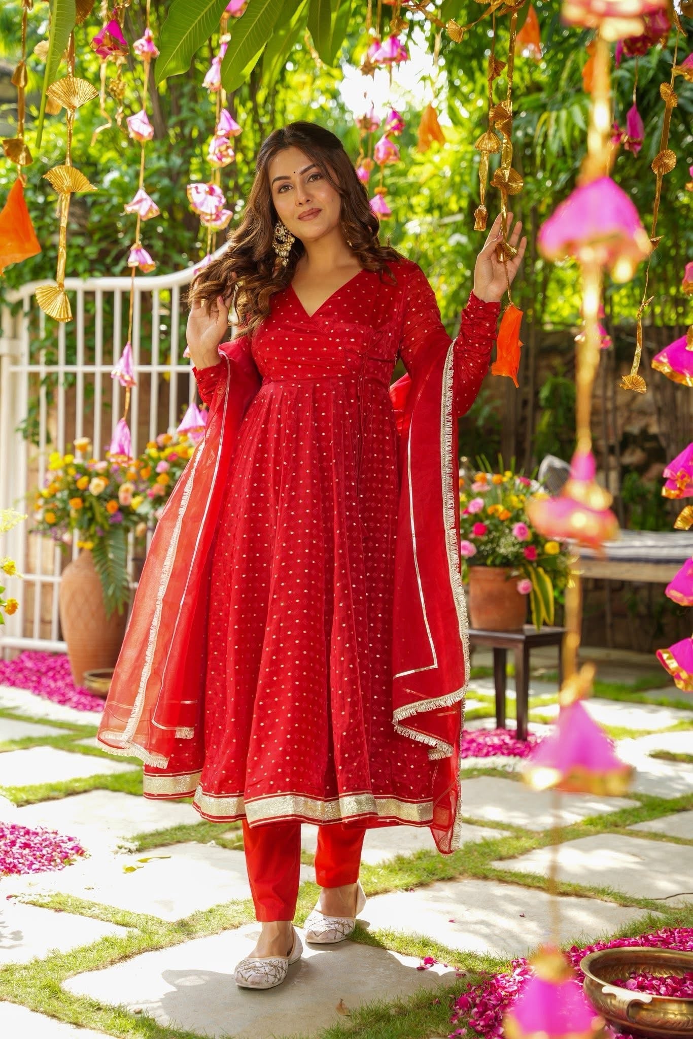 Cerise Red Organza Suit Set