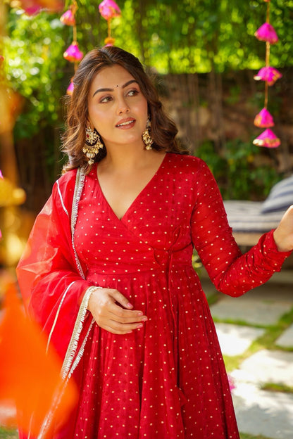 Cerise Red Organza Suit Set