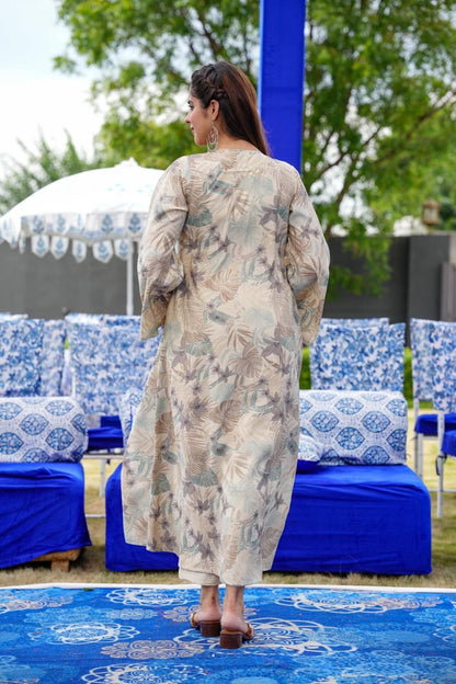 Elegant Ecru Straight Fusion Wear 3 Piece Set