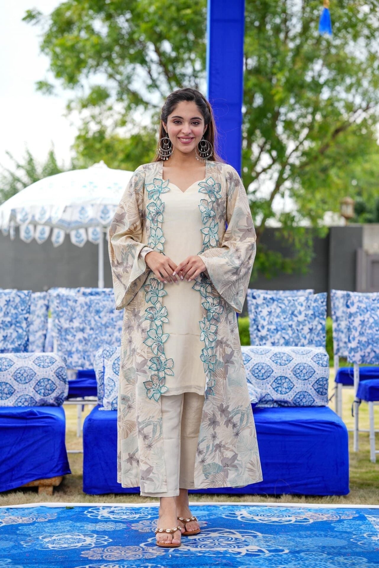 Elegant Ecru Straight Fusion Wear 3 Piece Set