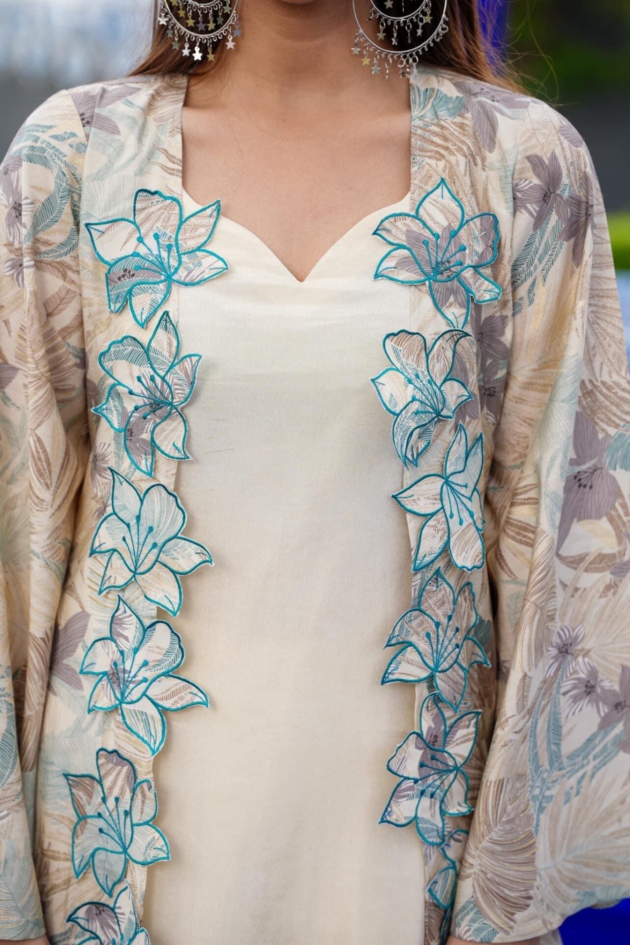 Elegant Ecru Straight Fusion Wear 3 Piece Set