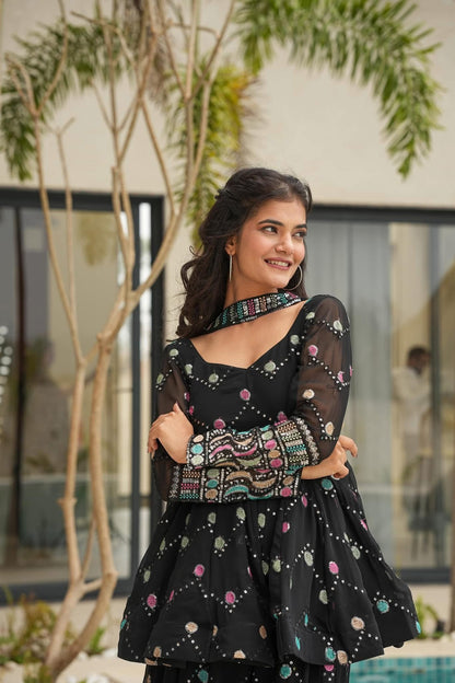 Yukta black georgette sharara set