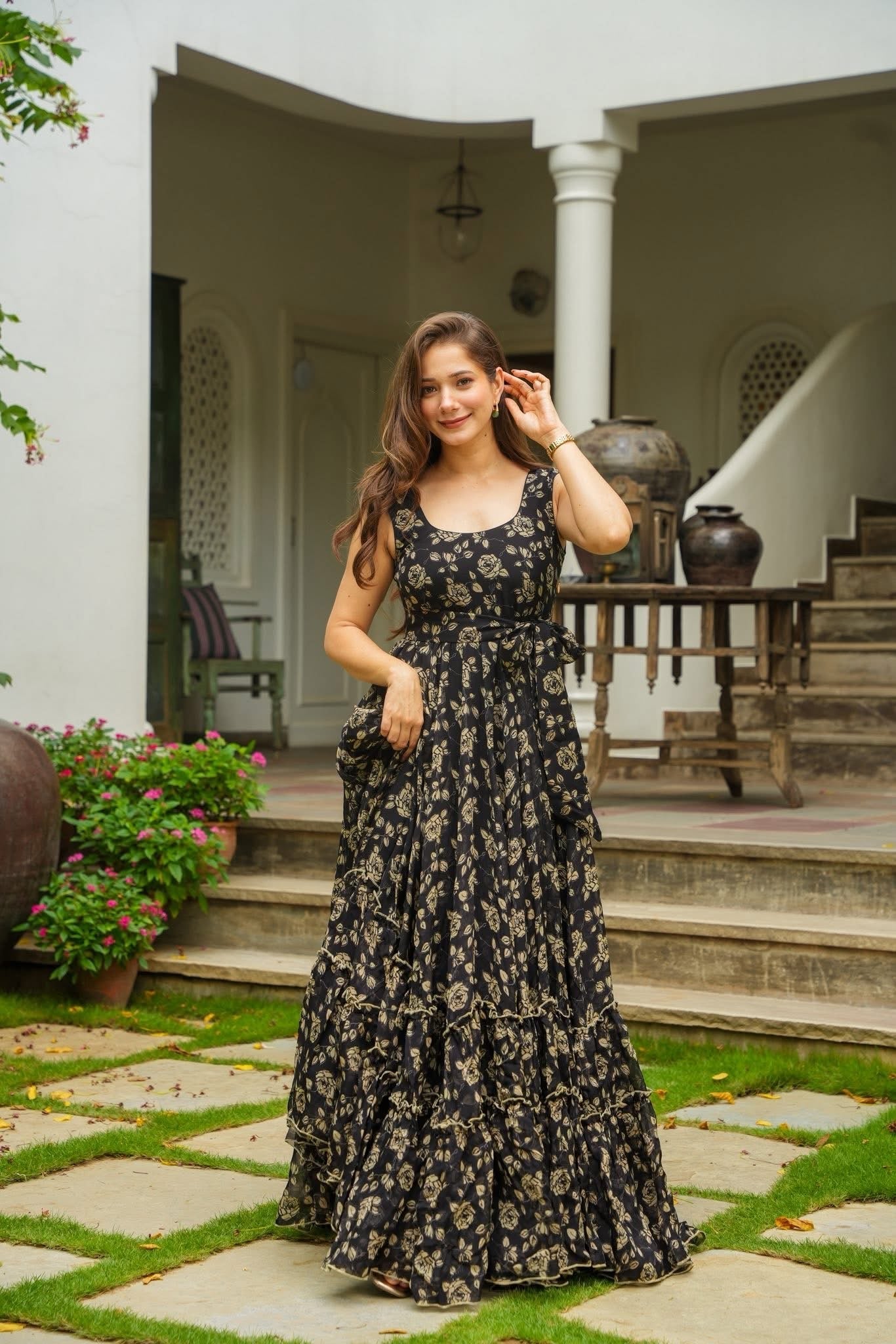 Midnight Petal Maxi Dress