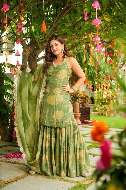 Elysian Green Georgette Sharara Set