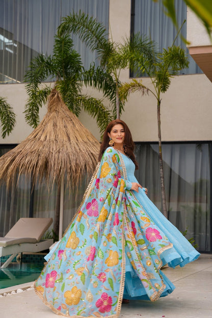 Lotus Radiance Blue Organza Anarkali Suit Set