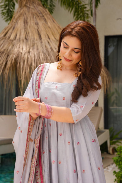 Classic Dove Banarasi Silk Suit Set