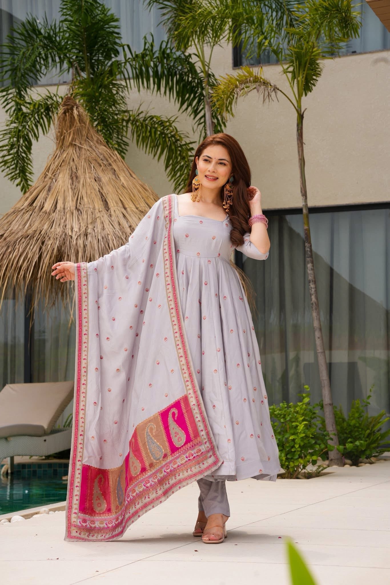 Classic Dove Banarasi Silk Suit Set