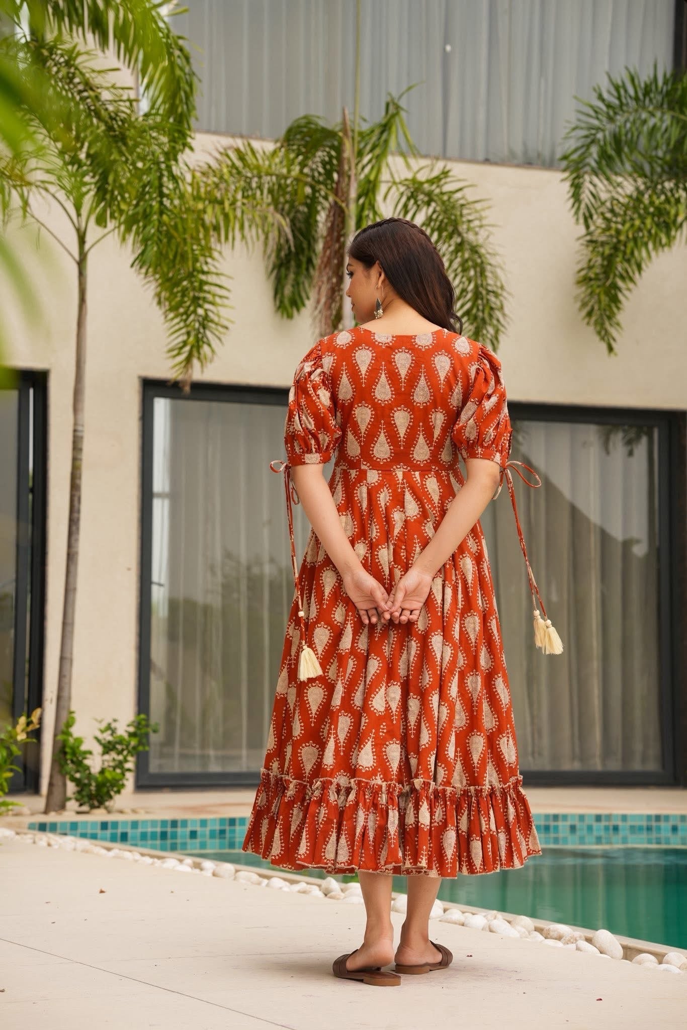 Rust Paisley Cotton Printed Dress