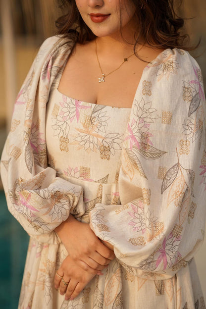 Birdie leaf print cotton dress