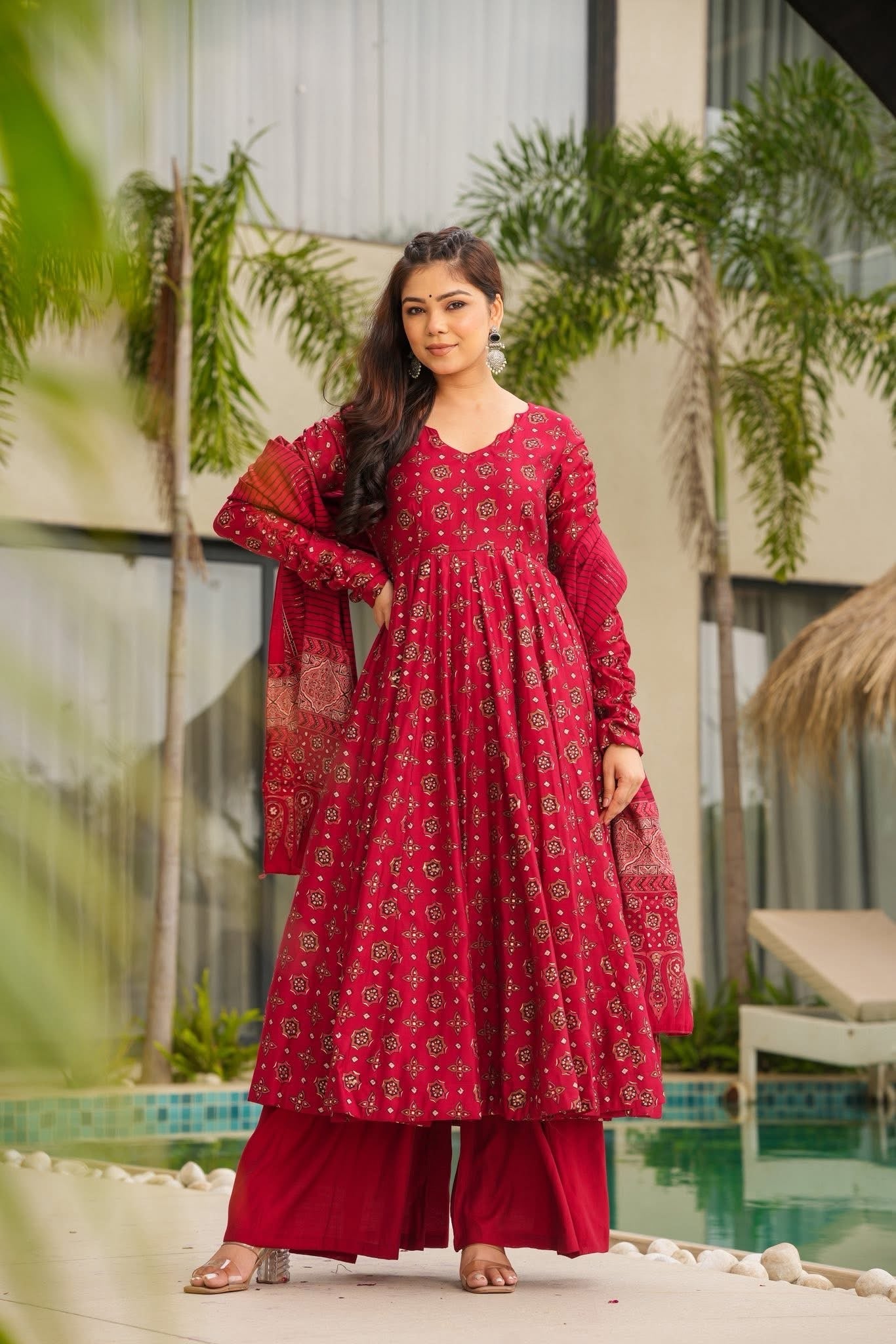 Rubina Red Muslin Suit Set
