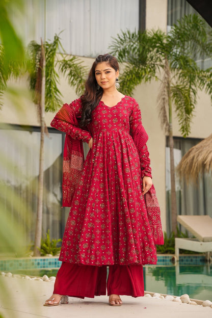 Rubina Red Muslin Suit Set
