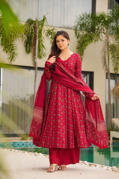 Rubina Red Muslin Suit Set
