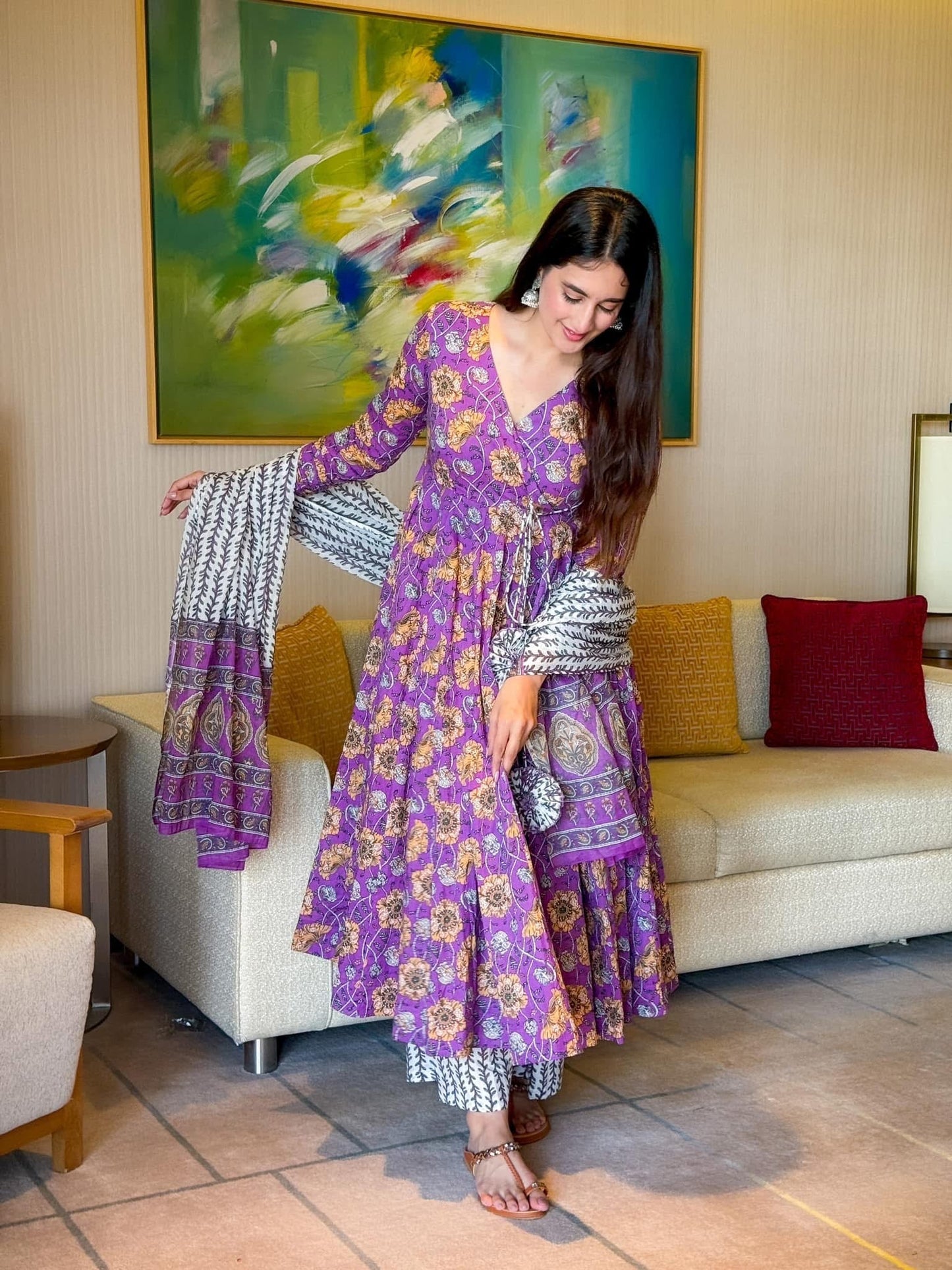 Kalki purple cotton suit set