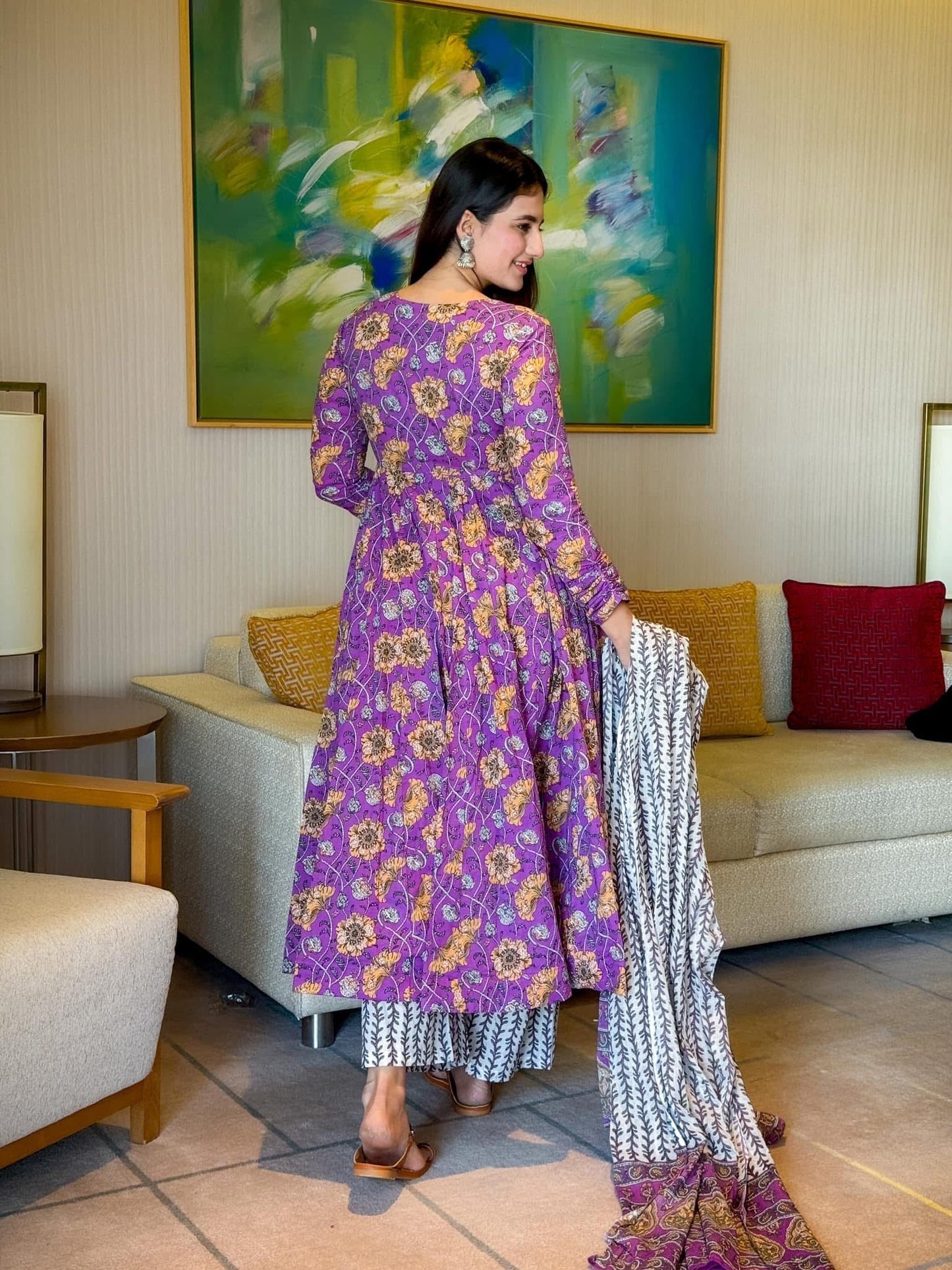 Kalki purple cotton suit set