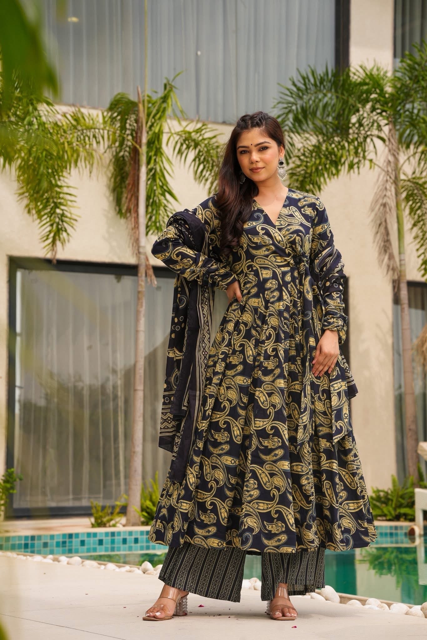 Zareen Block Printed Cotton Anarkali Suit Set