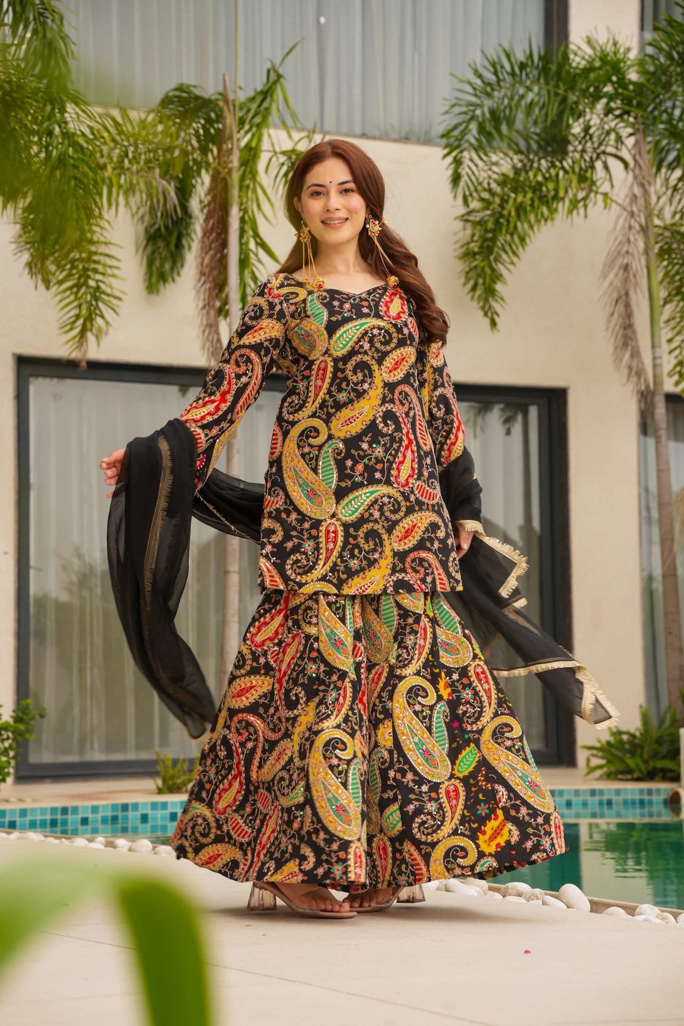 Ambi Heavy Embroidered Festive Sharara Set