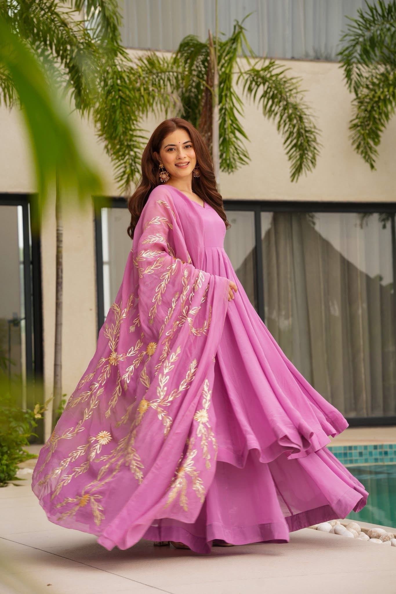 Everlee Pink Crepe Anarkali Suit Set