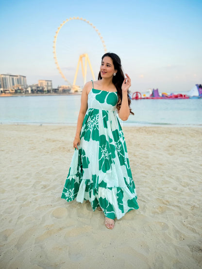 Posh delight green cotton maxi