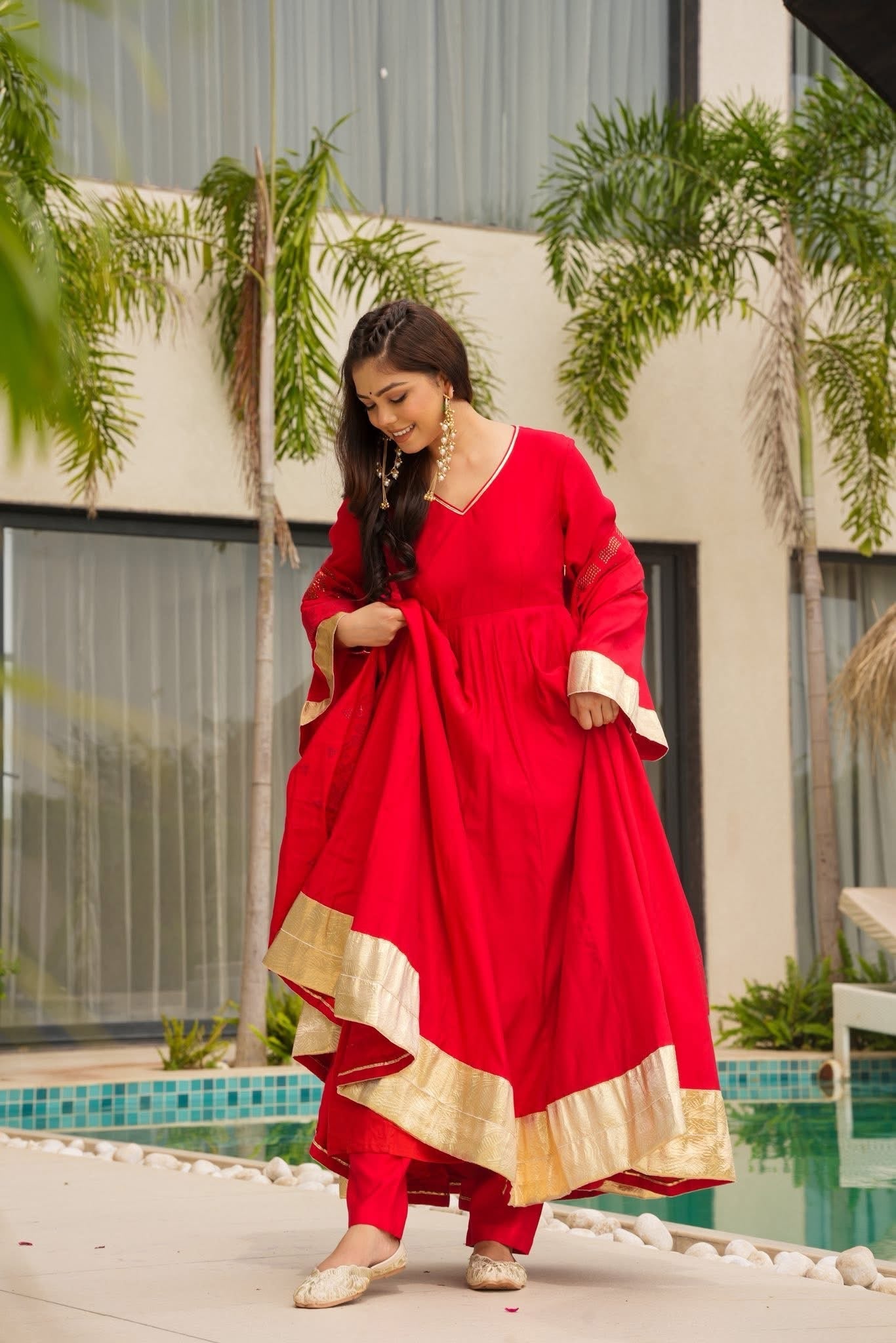 Cyrene Red Party Wear Anarkali Set