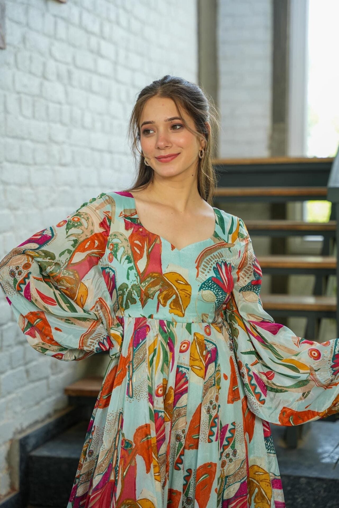 Multicolor Floral Eshita Chinon Maxi Gown Dress For Women