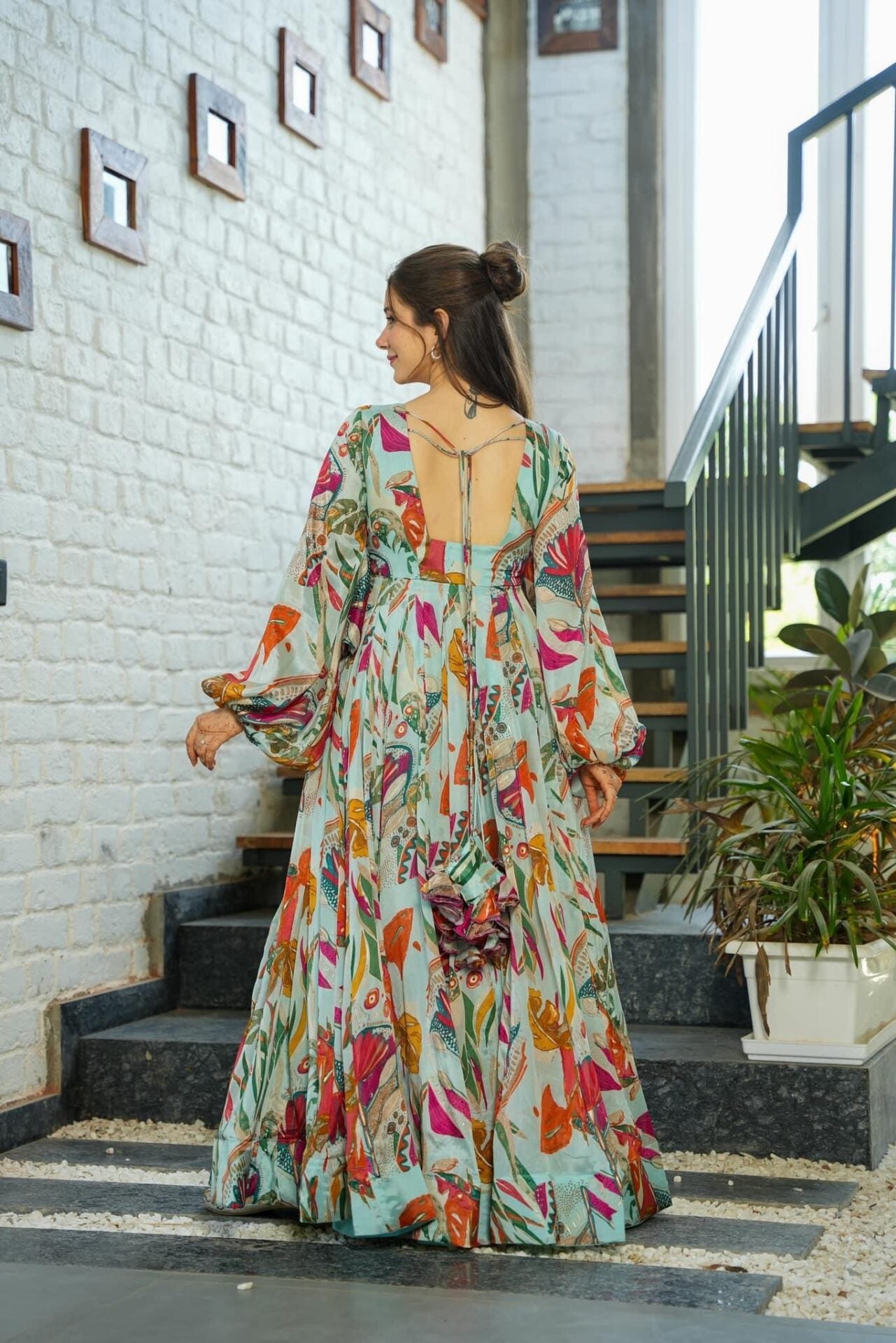 Multicolor Floral Eshita Chinon Maxi Gown Dress For Women
