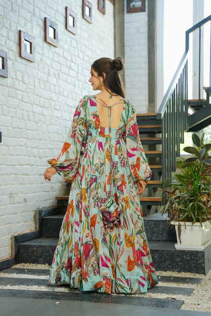 Multicolor Floral Eshita Chinon Maxi Gown Dress For Women