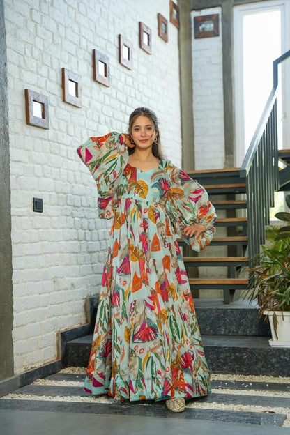 Multicolor Floral Eshita Chinon Maxi Gown Dress For Women