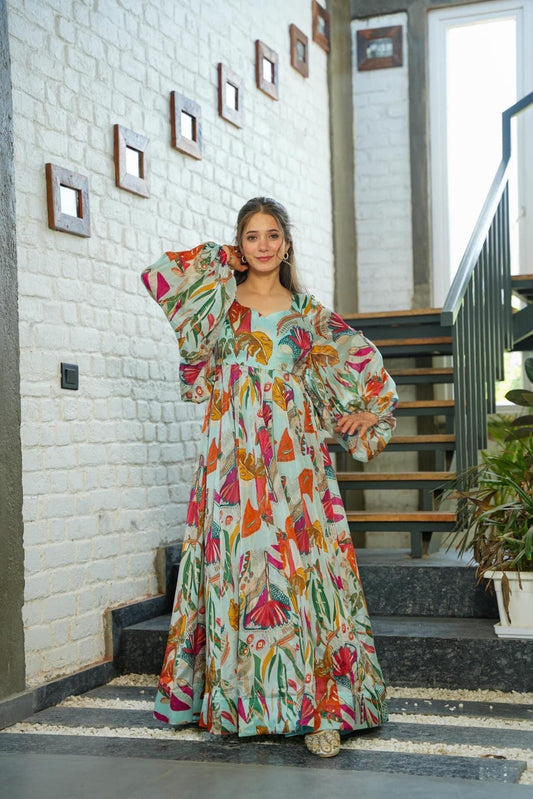 Multicolor Floral Eshita Chinon Maxi Gown Dress For Women