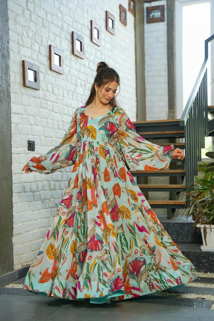 Multicolor Floral Eshita Chinon Maxi Gown Dress For Women