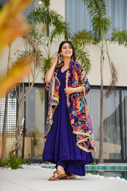 Zoey blue crepe suit set