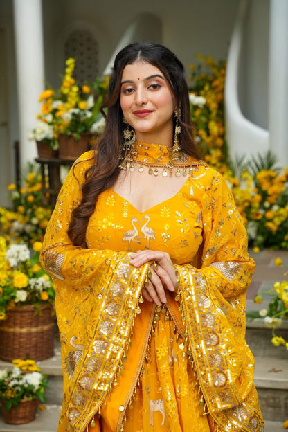 Nitara Marigold Heavy Embroidered Lehenga Set