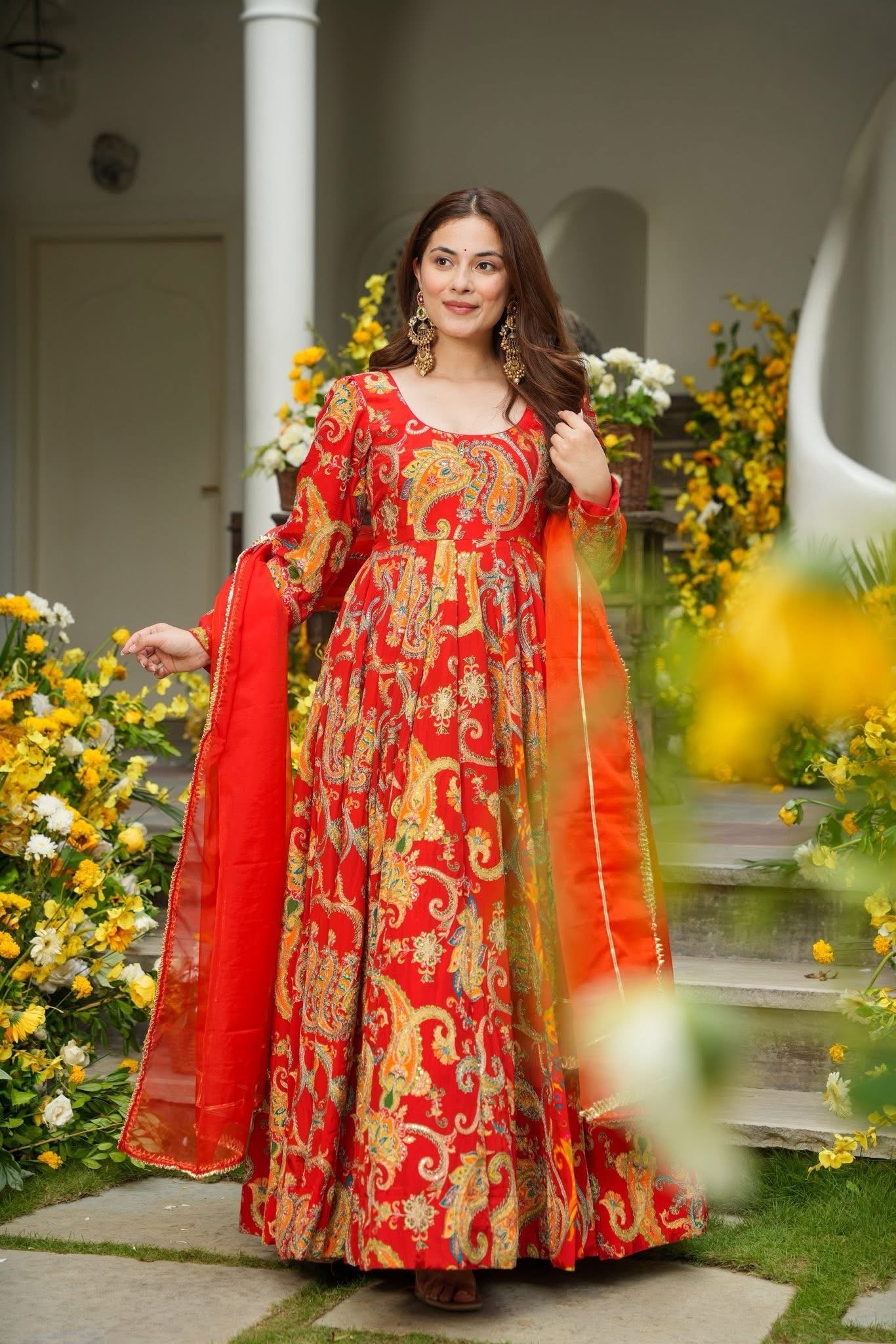 Dhriti Red Wedding Wear Maxi Set