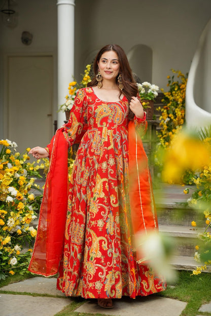 Dhriti Red Wedding Wear Maxi Set