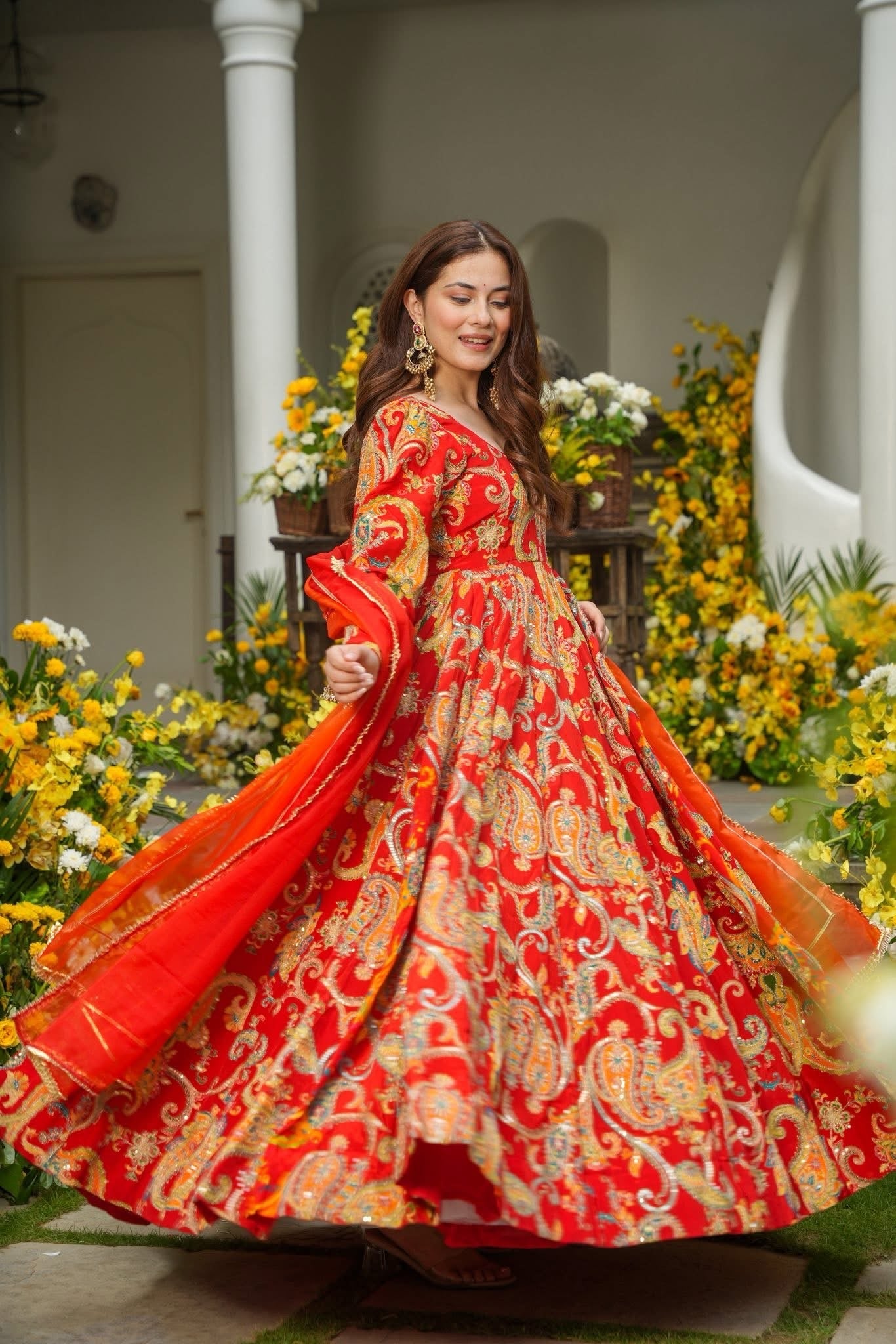 Dhriti Red Wedding Wear Maxi Set