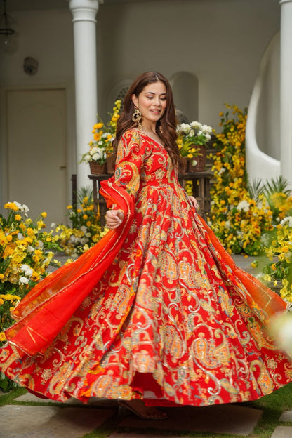 Dhriti Red Wedding Wear Maxi Set