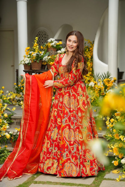 Dhriti Red Wedding Wear Maxi Set