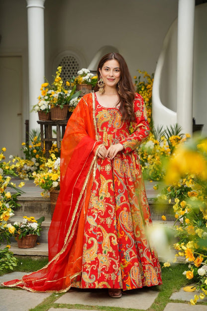 Dhriti Red Wedding Wear Maxi Set