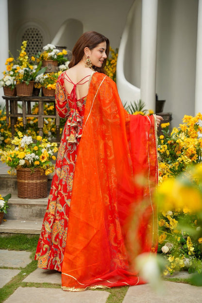 Dhriti Red Wedding Wear Maxi Set