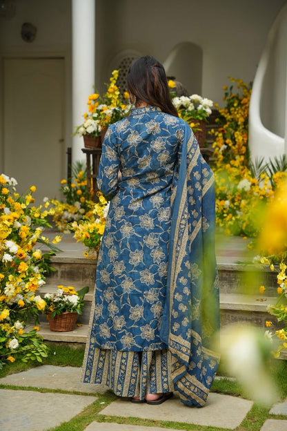 Anhaita Blue Printed Cotton Kurta Set