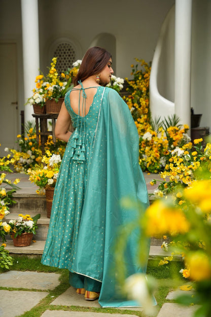 Lumina Blue Chanderi Anarkali Suit Set